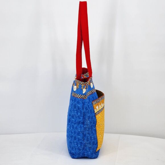 Handmade Chicken Hens Blue Red Large Tote Bag - Picture 4 of 12